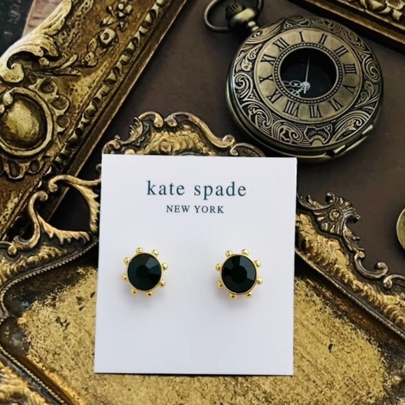 KATE SPADE • Black Flying Colors Gold Bezel Earrings - Picture 3 of 3